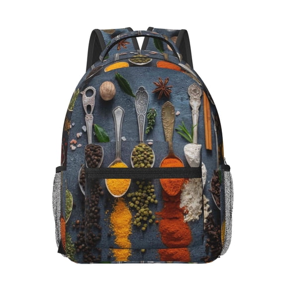 Honeii Various Herbs And Spices In Spoons Print Backpack for School,15.6 inch Laptop Back Pack for High School and College Students, Waterproof Computer Bookbag-One Size