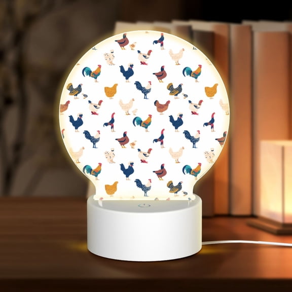 Honeii Various Rooster Print Acrylic LED Night Lamp,Round Touch-Control Night Light with 3 Lighting Modes,for Bedrooms, Living Rooms, and Gifting