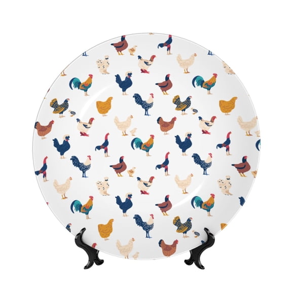 Honeii Various Rooster Print Elegant Bone China Decorative Plate, Porcelain Plate,Art Crafts,Ceramic Ornaments for Home Office Wall Decor-7in