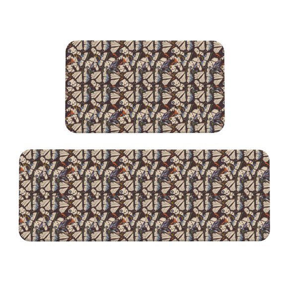 Honeii Vector Butterflies Print Kitchen Mat [2 PCS] for Floor, Waterproof Non-Slip Rugs, Kitchen Decor,Standing Mat for Floor,Office, Sink, Laundry