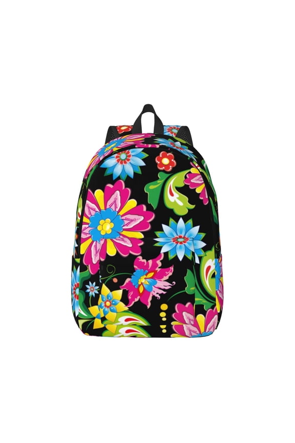 Vector Mexican Otomi Style Bright Print Canvas College Laptop Backpack, Durable Rucksack Travel Notebook Bag School Backpack Book Bag for Men Women-Medium