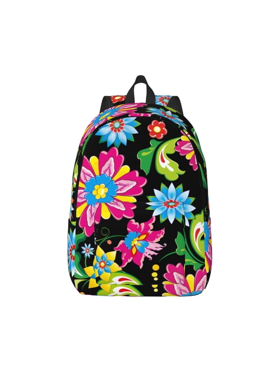 Vector Mexican Otomi Style Bright Print Canvas College Laptop Backpack, Durable Rucksack Travel Notebook Bag School Backpack Book Bag for Men Women-Medium