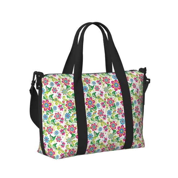 Honeii Vector Mexican Otomi Style Bright Print Hand Travel Bag,Travel Duffle Bag, Waterproof Weekender Bag,Carry On Tote Bags,Weekender Tote Bag,for Weekend and Business Travel