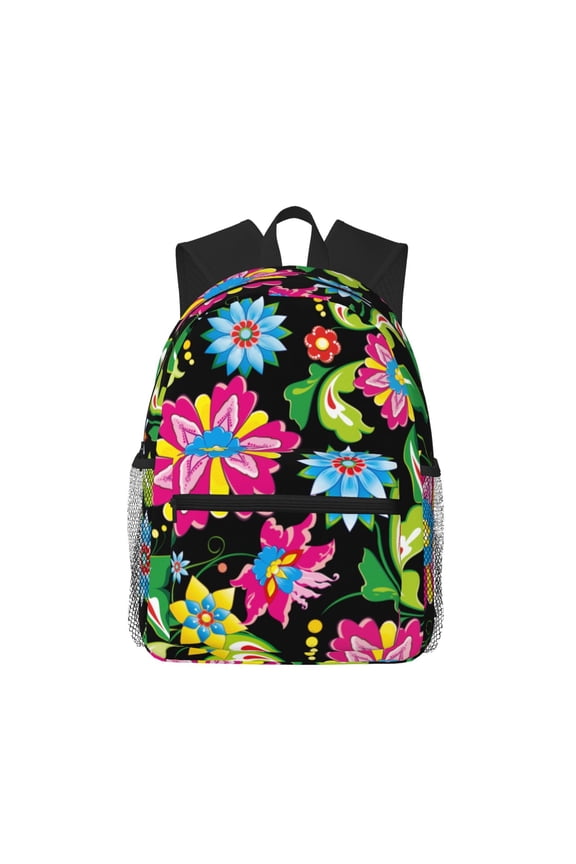 Vector Mexican Otomi Style Bright Print School Backpack,Casual Lightweight Travel Rucksack Daypack,Backpacks for College High