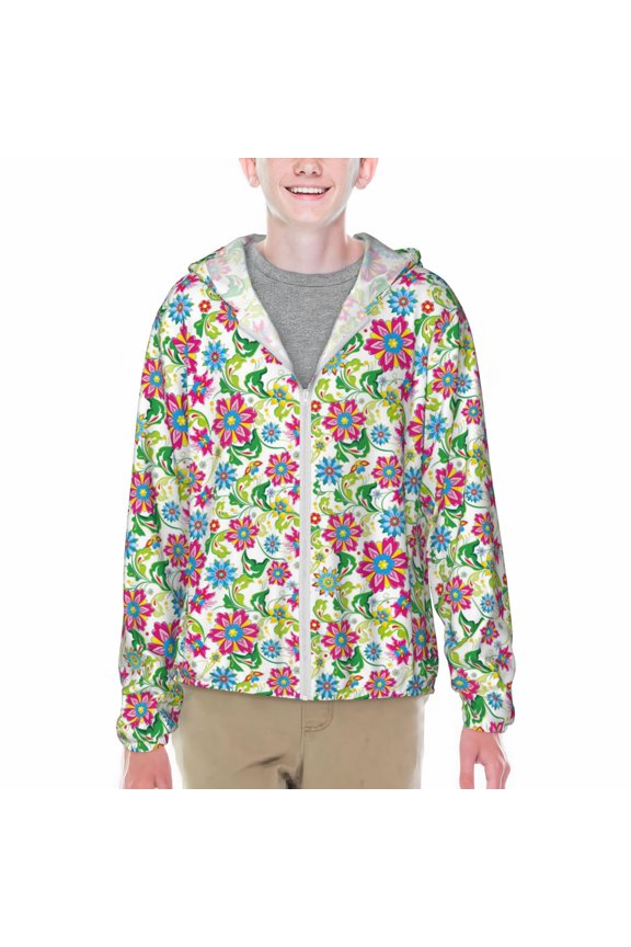 Vector Mexican Otomi Style Bright Print Sun Protection Jacket Hooded Cooling Shirt with Pockets Hiking Outdoor Performance-Small