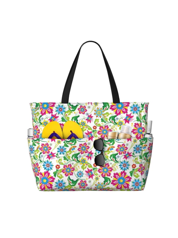 Vector Mexican Otomi Style Bright for Tote Bag with Adjustable Strap,Beach Bag, Waterproof Sandproof Beach Tote Bag, Large Capacity Foldable Beach Bags