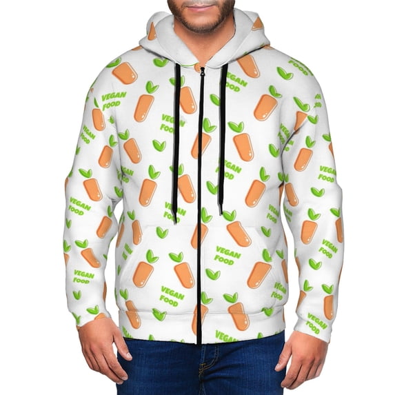 Honeii Vegan Fruit Carrot Print Hoodies for Men, Pullover & Full Zip, Breathable Zip up Hoodie, Sweatshirt-3X-Large