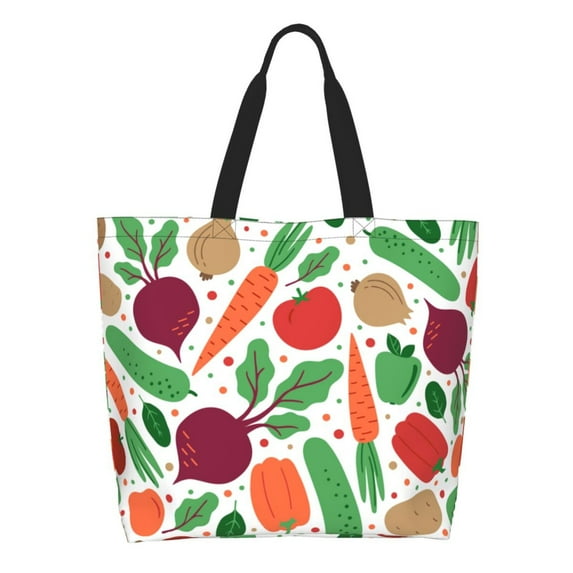 Honeii Vegetables Print Tote Bag for Women, Foldable Tote Bag Large Shoulder Bag Top Handle Handbag for Travel, Work