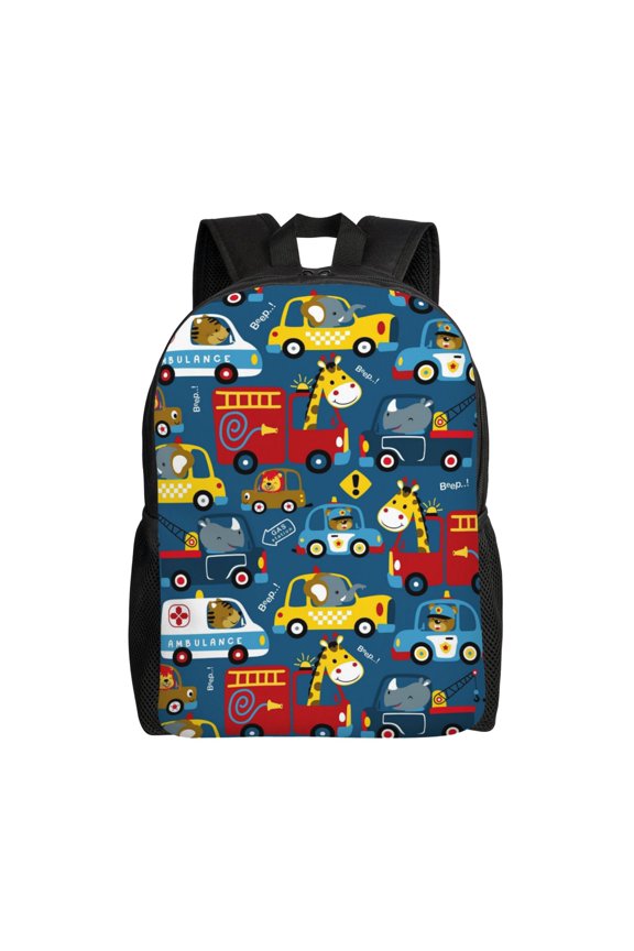 Vehicles Cartoon with Funny Drivers Print Laptop Backpack for Work, College, Travel, Daily Backpacks for Men Women, Sport Rucksack,Computer Bag