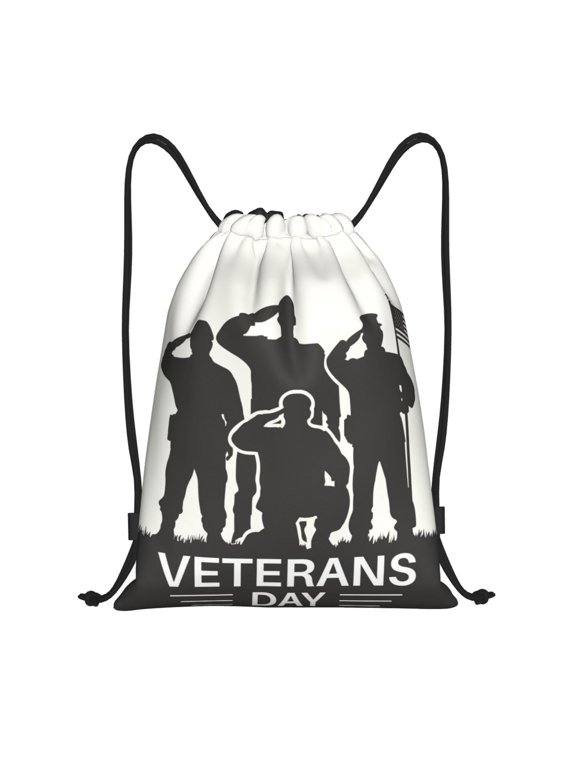 Veterans Day Print Drawstring Backpack,Drawstring Bags String Backpack Gym Cinch Sack Backpack Sport Bag Draw-Small
