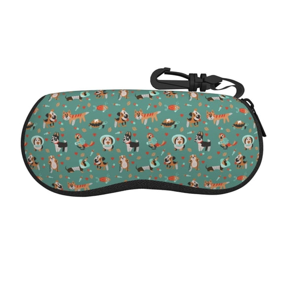 Honeii Veterinary Clinics Print Neoprene Glasses Case,Spacious for Sunglasses and Eyeglasses,Zipper Eyeglass Case With Belt Clip