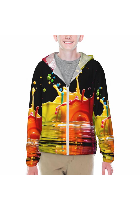 Vibrant Color Splash Print Sun Protection Jacket Hooded Cooling Shirt with Pockets Hiking Outdoor Performance-XX-Large
