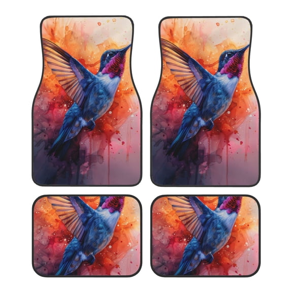 Honeii Vibrant Hummingbird Watercolor Art Print Car Foot Mat Four-Piece Set - Front & Rear Universal Car Floor Mats for SUVs, Trucks, Sedans