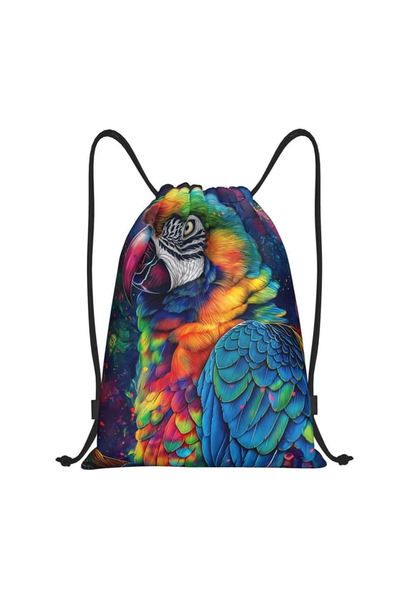 Vibrant Rainbow Parrot Fantasy Print Drawstring Backpack,Drawstring Bags String Backpack Gym Cinch Sack Backpack Sport Bag Draw-Small