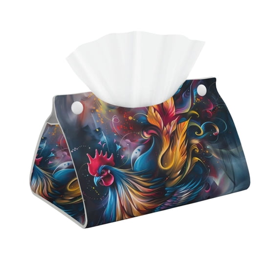 Honeii Vibrant Rooster Painting for Tissue Box Cover/Holder - Covers Rectangular Shaped Boxes with a Contemporary Finish - Designed with Modern PVC Leather
