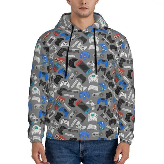 Honeii Video Game Pattern Mens Hoodies Men's Loose Sleeve Sweatshirt,Pullover Hooded Sweatshirt for Men,Essentials Hoodie-Small