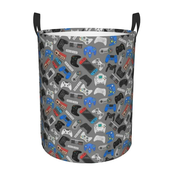 Honeii Video Game Print Laundry Hamper Basket,Baby Nursery Woven Storage Basket for Toys Bin,Pillows,Blankets,Clothes-