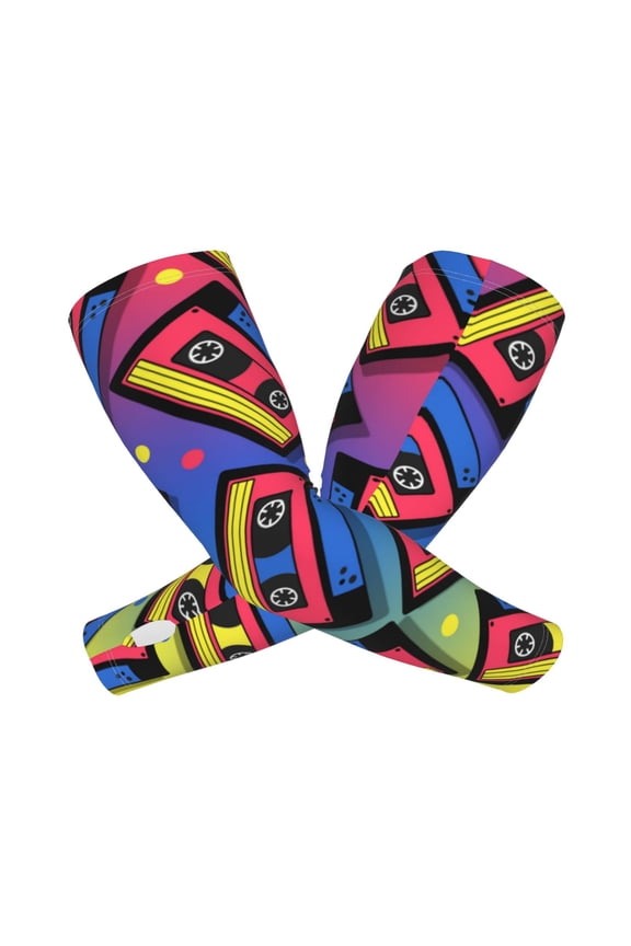 Vintage Audio Cassettes Print Cooling Sleeves for Sun Protection, Ice Silk Arm Sleeves with UV Protection, Perfect for Outdoor Sports, Golf, Cycling, Running,Fishing