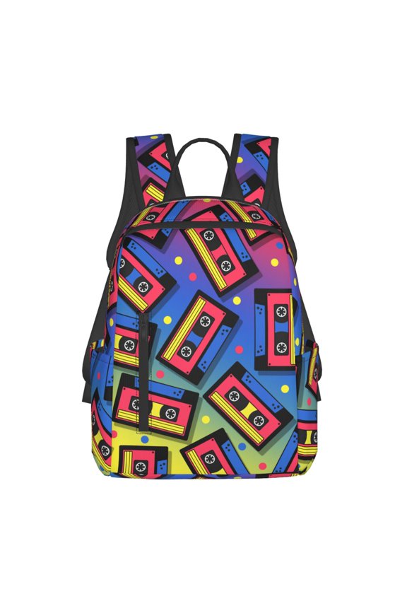 Vintage Audio Cassettes Print Lightweight Backpacks,Carry on Backpack,Durable Backpack for School, Work & Travel