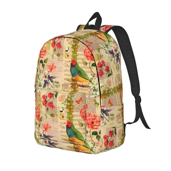 Honeii Vintage Bird Print Canvas Backpack for School & Outdoor,Laptop Excursion Backpack,Notebook School Bookbag For Men Women,for Work, Travel, and Everyday Use-Medium