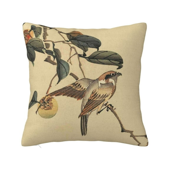 Honeii Vintage Bird Print Throw Pillow, Square Decorative Pillow Forms Soft Fluffy Plump Pillow Decorative Pillow Inserts,Couch Pillows-22"x22"