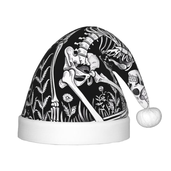 Honeii Vintage Black white Plant skull Print Hat Santa Claus Hat For Xmas Party, Christmas Caps For Boys Girls Child,Christmas Beanie