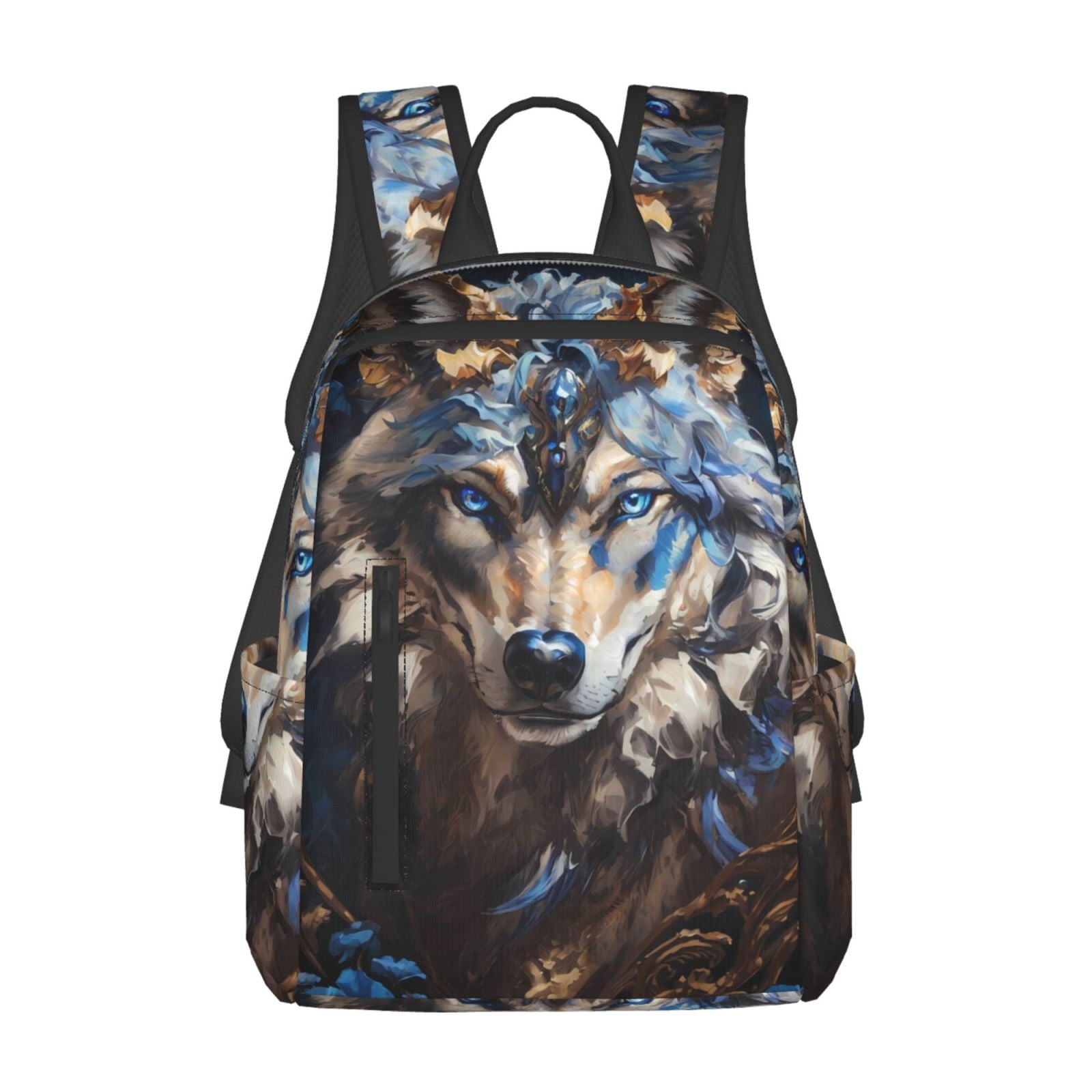 Honeii Vintage Blue Floral Wolf Print Lightweight Backpacks,Carry on ...