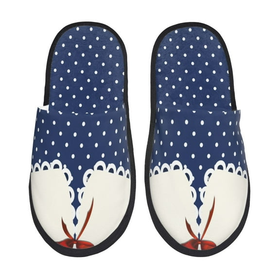 Honeii Vintage Blue Polka-dot Print Furry Slippers Bedroom Slippers for Women and Men Fuzzy Plush Comfy Faux Fur Lined Slide Shoes -Medium