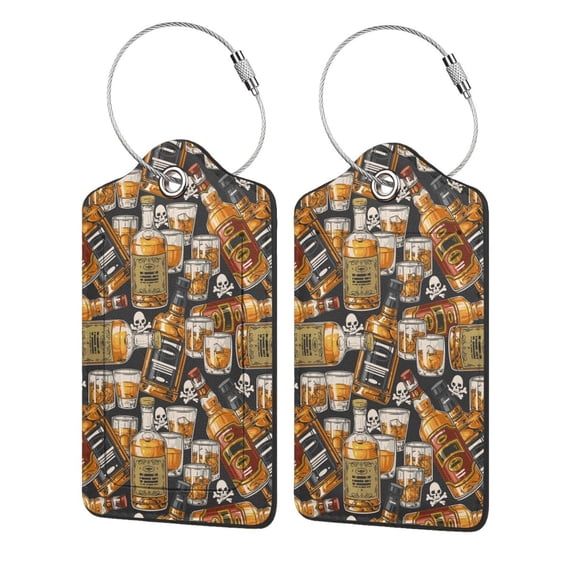 Honeii Vintage Bottles Print Leather Luggage Tag for Suitcases,ID Tags,Bag Tags for Luggage,Functional Travel Tag-1