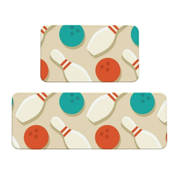 Honeii Vintage Bowling Print Kitchen Mat [2 PCS] for Floor, Waterproof Non-Slip Rugs, Kitchen Decor,Standing Mat for Floor,Office, Sink, Laundry