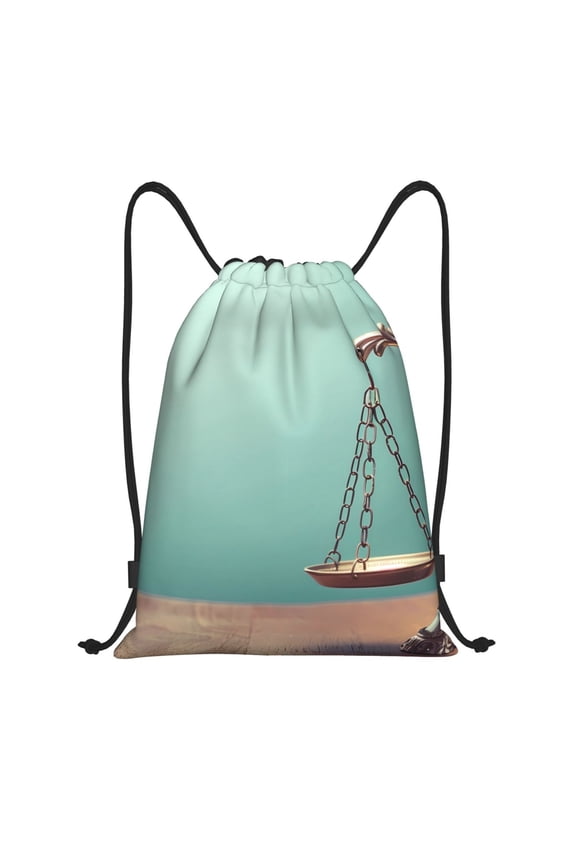 Vintage Brass Balance Scale Print Drawstring Backpack,Drawstring Bags String Backpack Gym Cinch Sack Backpack Sport Bag Draw-Medium
