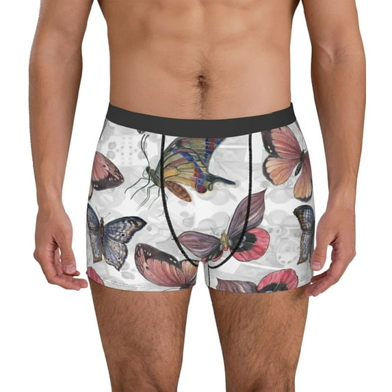 Honeii Vintage Butterflies Men's Underwear Boxer Briefs Pack, ComfortSoft Boxer Brief for Men, Moisture-Wicking Breathable-Large