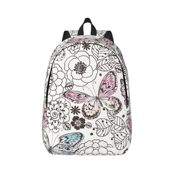 Honeii Vintage Butterflies Print Canvas College Laptop Backpack, Durable Rucksack Travel Notebook Bag School Backpack Book Bag for Men Women-Small
