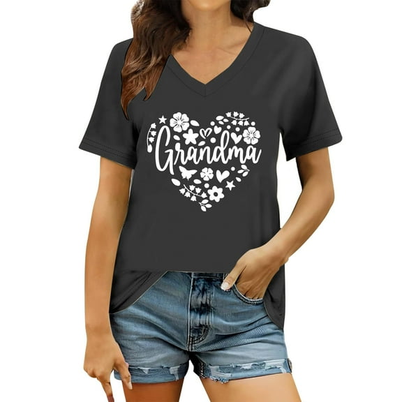 Women's V Neck Printed Short Sleeve T-Shirt Casual Summer Top Comfortable Fashion Tee for Ladies