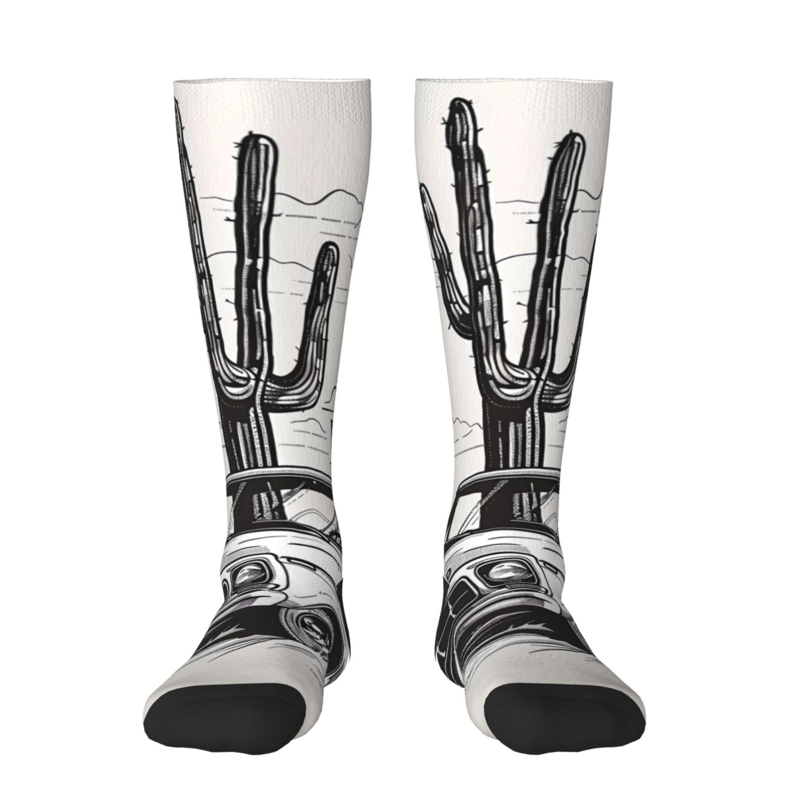 Honeii Vintage Cactus Pickup Print Long Socks,Novelty Design Socks Gift