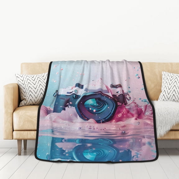 Honeii Vintage Camera Splash Art for Throw Blanket for Couch - Thick Blanket, Soft Fuzzy Plush Throw Blanket for All Seasons, Double Sided Blanket,50x60 In