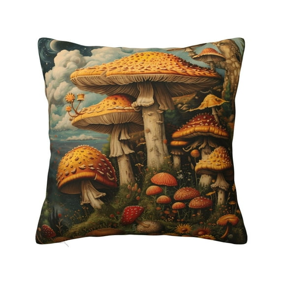 Honeii Vintage Cloud Mushroom Print Throw Pillow, Square Decorative Pillow Forms Soft Fluffy Plump Pillow Decorative Pillow Inserts,Couch Pillows-18"x18"