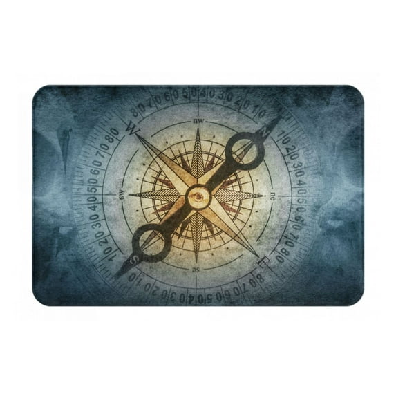 Honeii Vintage Compass Pattern Door Mat, Welcome Door Mats Outdoor Indoor, Stain and Fade Resistant, Non-Slip Entry Matfor Bedroom, Bathroom, Kitchen