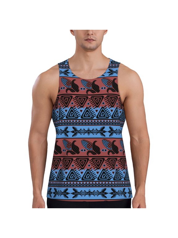 Vintage Corn Pattern in Red Blue Pattern Men's Workout Tank Top Casual Sleeveless Gym Muscle Shirts Bodybuilding Tee-Medium