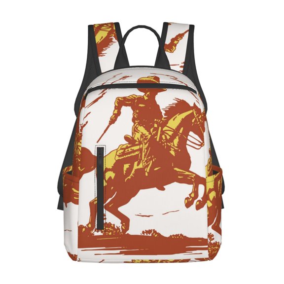 Honeii Vintage Cowboy On A Bronco Horse Print Lightweight Backpacks,Carry on Backpack,Durable Backpack for School, Work & Travel