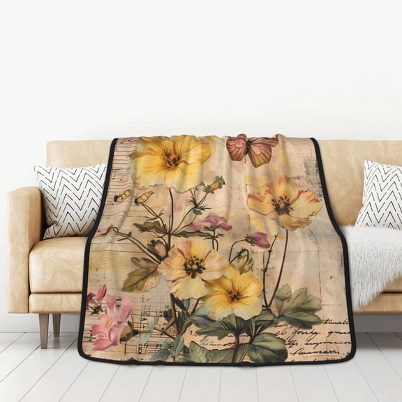 Honeii Vintage Floral Butterfly Collage for Throw Blanket for Couch - Thick Blanket, Soft Fuzzy Plush Throw Blanket for All Seasons, Double Sided Blanket,50x60 In