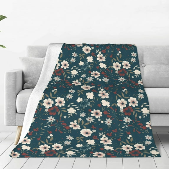 Honeii Vintage Floral Print Fleece Blanket - Throw Blanket for Bed, Sofa, Couch, Camping, and Travel , Microplush Ultra Soft Warm Blanket-60"x50"