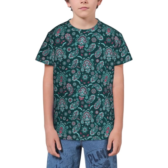 Honeii Vintage Floral Print Youth Short Sleeve T-Shirt,Boys Athletic Shirt,Quick Dry Short Sleeve Performance Moisture Wicking T Shirt