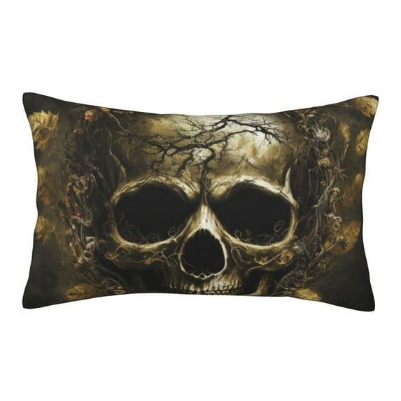 Honeii Vintage Gold Leaf Skull Decorative Throw Pillow Case - Elevate Your Couch, Sofa, or Bed with Stylish Home Decor, Perfect Gift Idea-16"x24"