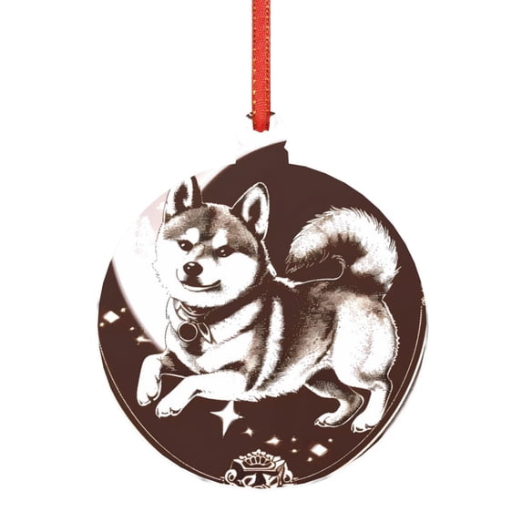 Honeii Vintage Husky Dog Print Christmas Tree Acrylic Ornament | Christmas Decoration, Living Room Bedroom Garden Seasonal Decor for Christmas Tree-Round Shape