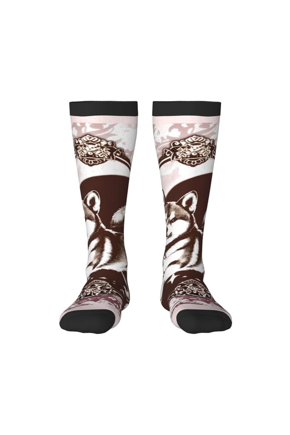 Vintage Husky Dog Print Long Socks,Novelty Design Socks Gift for Men and Women,Crew Socks,Calf Socks