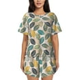 thumbnail image 1 of Honeii Vintage Leaves for Women's Summer Pajama Set featuring Soft Short Sleeve Shirt & Matching Bottoms with Convenient Pockets for Relaxed Home Wear-Small, 1 of 6