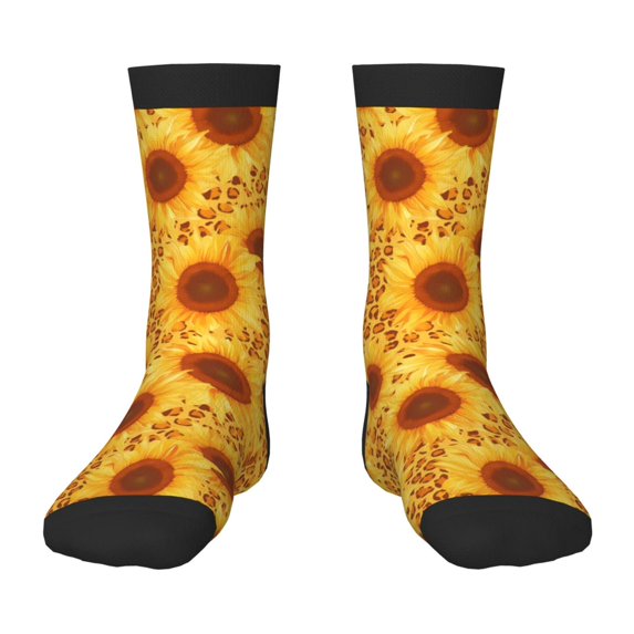 Honeii Vintage Leopard Print Sunflower Print Children's Colorful Socks,Unisex Kids and Toddlers' Cushioned Sock,Kids Athletic Crew Socks,for Everyday Wear and Sports