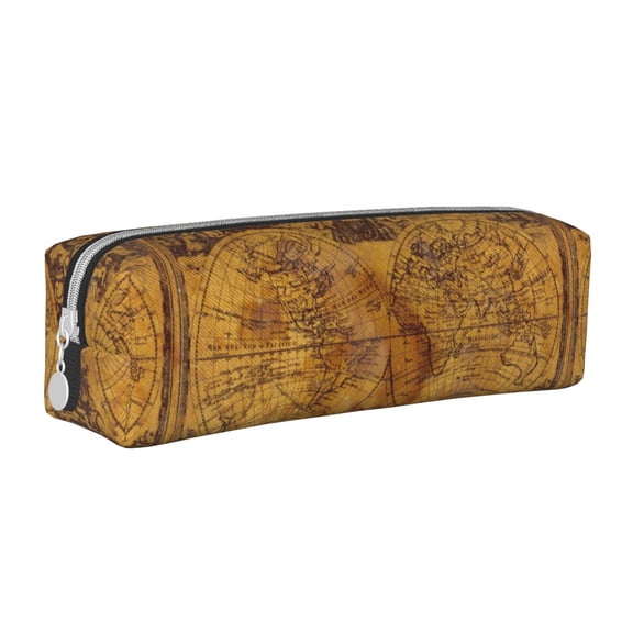 Honeii Vintage Map Pattern Pencil Case, Pencil Pouch, Pencil Case Small, Pencil Pouch Aesthetic, PVC Pencil Pouch, Pencil Bag, Makeup Pouch