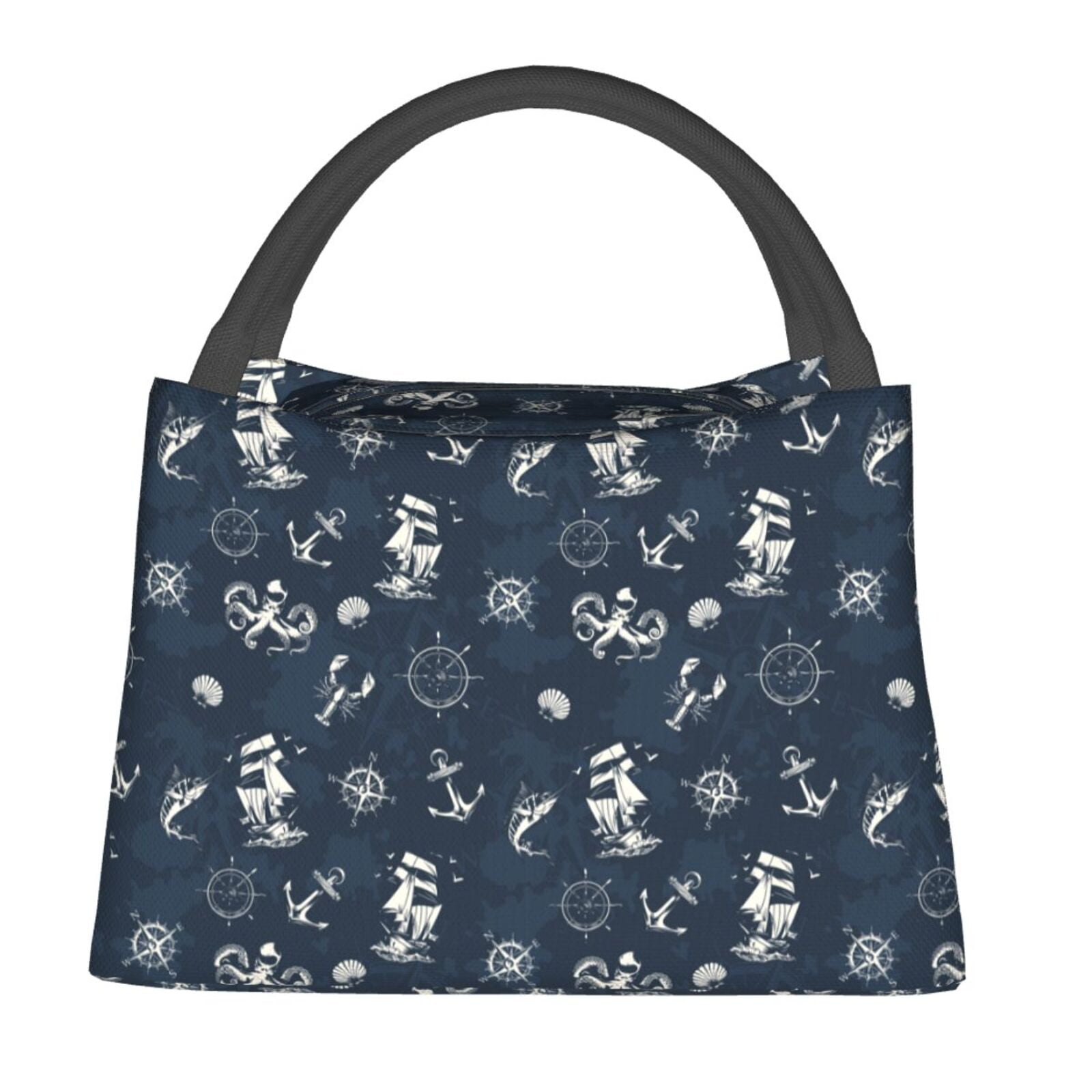 Honeii Vintage Marine Print Cooler Bag Insulated, Large Leakproof Soft Sided Portable Cooler Bag,Lunch Box Lunch Bag